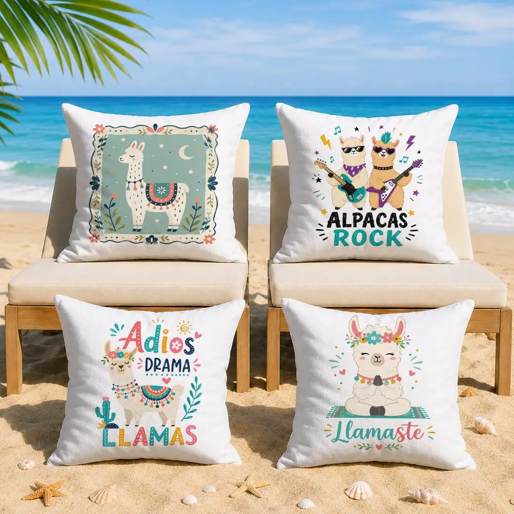 Cute Alpaca Animal Cushion Cover Short Plush Soft Double-Sided Printing Pillow Case Cozy Sofa Bedroom Home Decor Gift