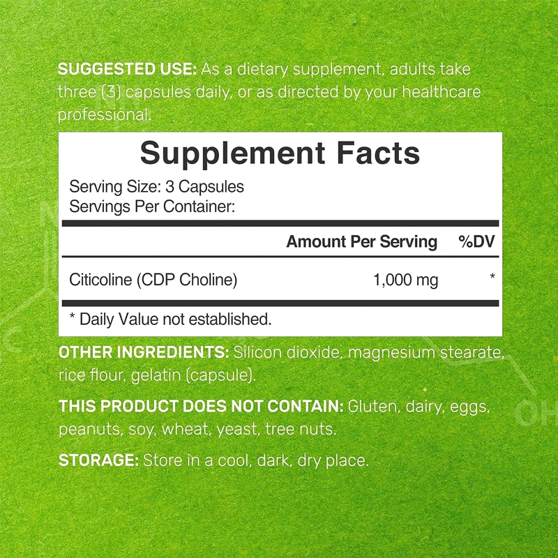 Citicoline CDP Choline - Puzzle B Vitamin Characteristics - Promotes Brain Health, Memory, and Concentration - Non GMO