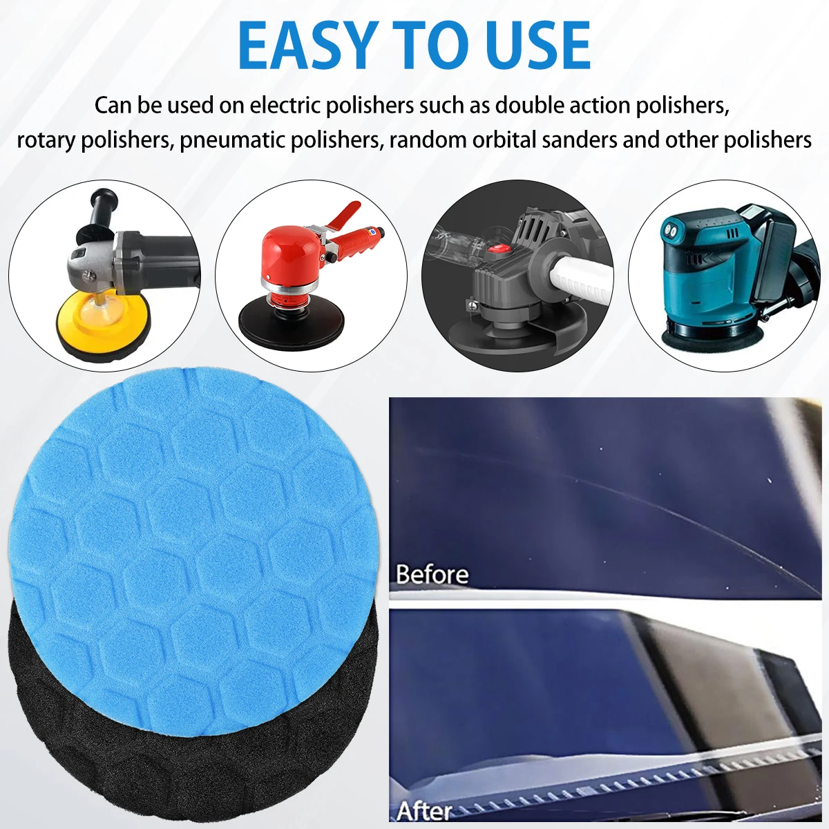 5Pcs Polishing Pad Kit 3/4/5/6/7 Inch Car Foam Buffing Pads Automobile Sponge Durable Buffer Mat Dremel for Car Glass Polisher