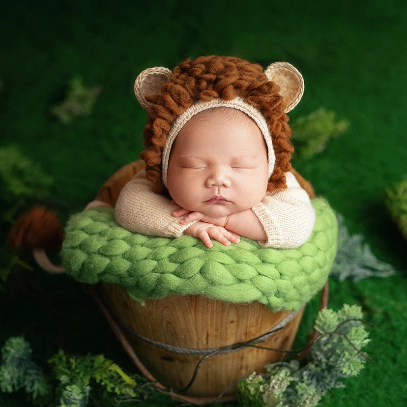 Baby Photography Costume Cute Lion Plush Hat Romper Tail Suit Baby Boy Cosplay Photo Costume Newborn Photoshoot Festive Outfit