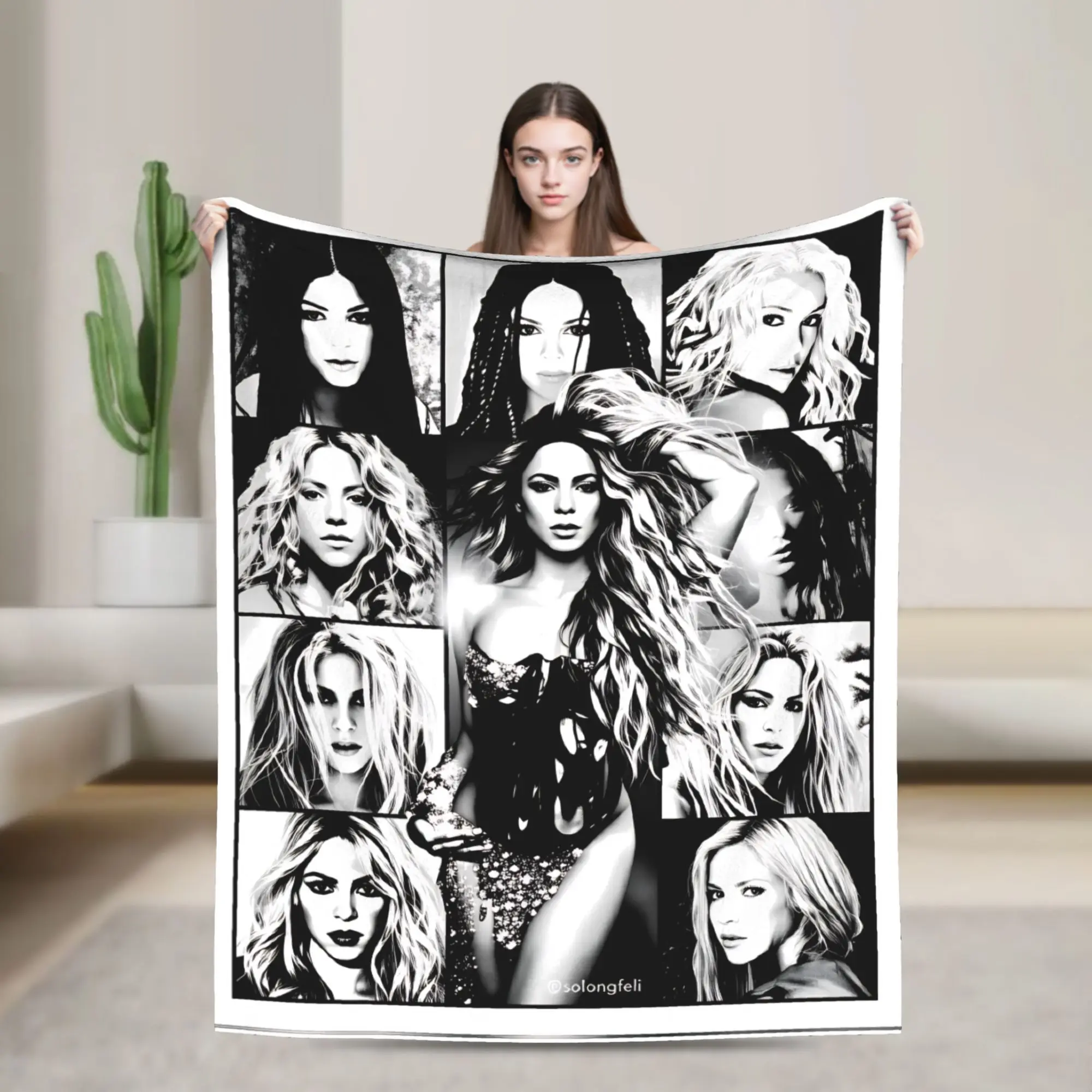 Warm Soft Blanket Airplane Travel Shakira Throw Blanket Singer Pop Flannel Bedspread For Couch Chair Novelty Sofa Bed Cover