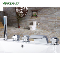YANKSMART 5 pcs waterfall bathtub Shower Faucet set Chrome Finish 3 Handles Deck Mount Waterfall Basin Faucet mixer Water Tap