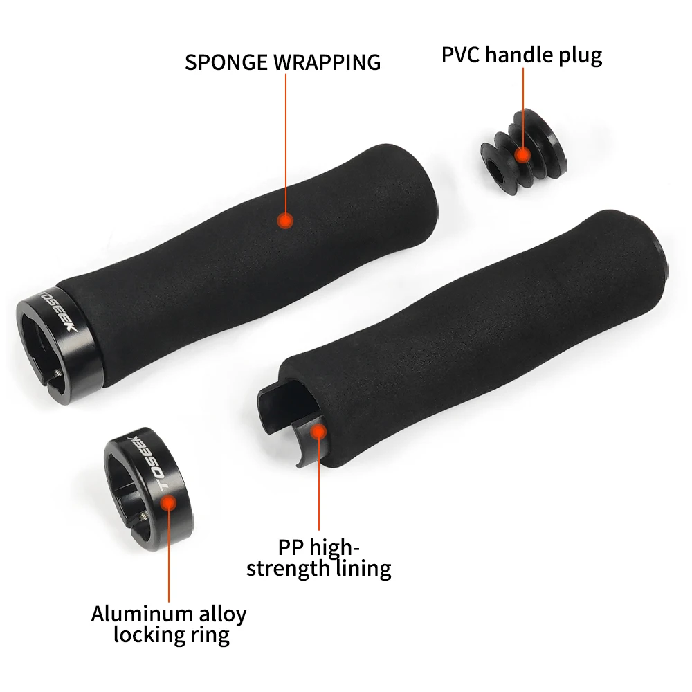TOSEEK Bicycle Grips Sponge Tape Cover Grips Non-slip Aluminum Bicycle Handles MTB Cuffs Mountain Bike Grips