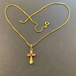 Koreanische Überschichtung Kreuzkette für Mädchen, 24k Gold, Schmuck Gegenwart, Religion 10 Hauptverkaufsgoldkette 24K - №3