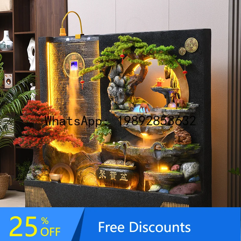 

LYY Large Water Curtain Wall Fake Mountain Water for Living Room Office Courtyard Villa Wealth Feng Shui Wheel Decoration