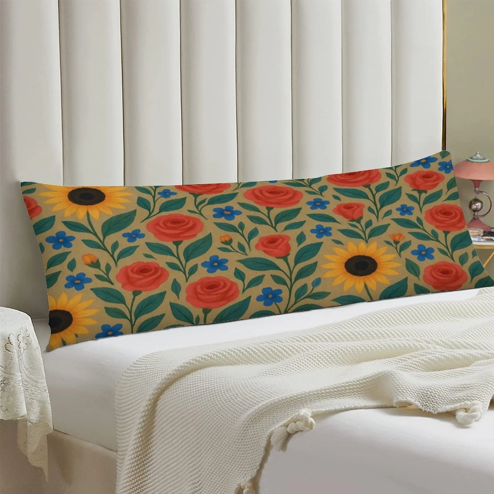 Floral Pattern Themed Pillowcase, Stylish Long Fluffy Bolster Pillow Cover, Soft Decorative Double-Sided Printed Large Pillowcas