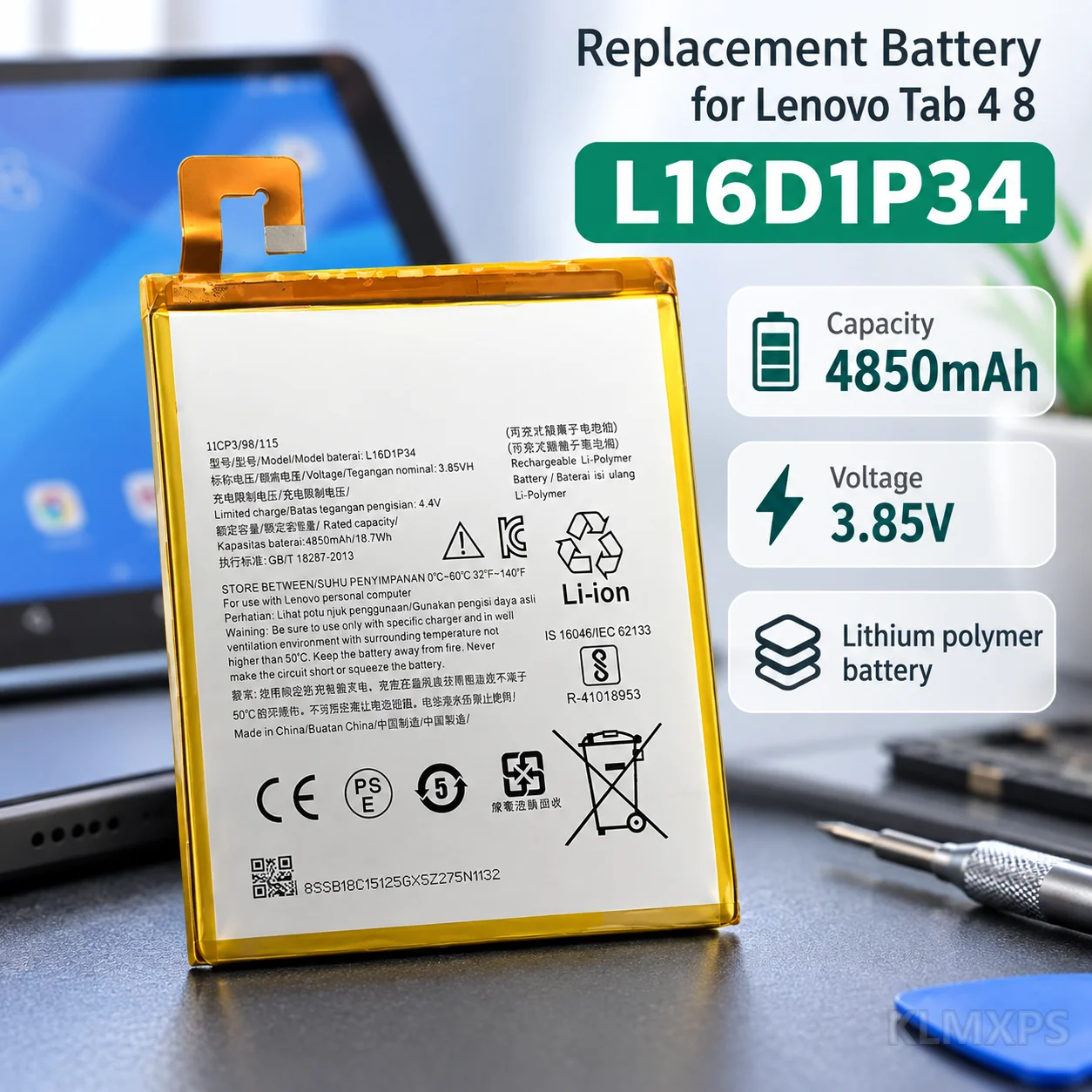 Tablet Replacement Battery L16D1P34 4850mAh For Lenovo TAB4 8 TB-8504N TB-8504X TB-8504F TAB4 8 Plus TB-8704V Repair Part