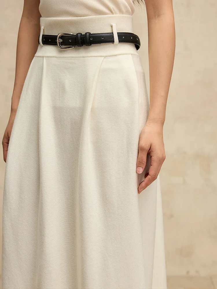 SuyaDream, Women Long Skirt, 32.4%Sheep Wool, High Waisted ,Solid Knitted Chic Skirts, 2024 Autumn Winter Warm Under Dress