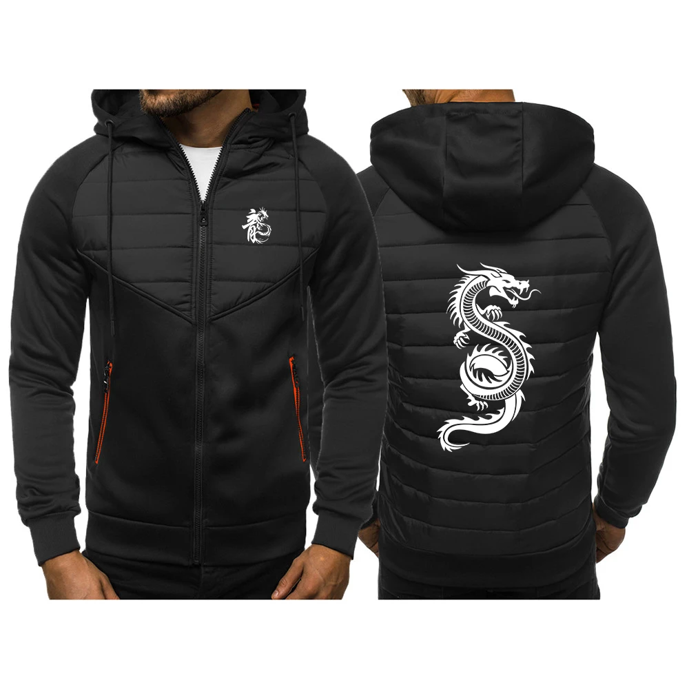 

2025 новые мужские трехцветные лоскутные толстовки с принтом китайского дракона, весенне-осеннее теплое пальто на молнии, тонкие куртки
