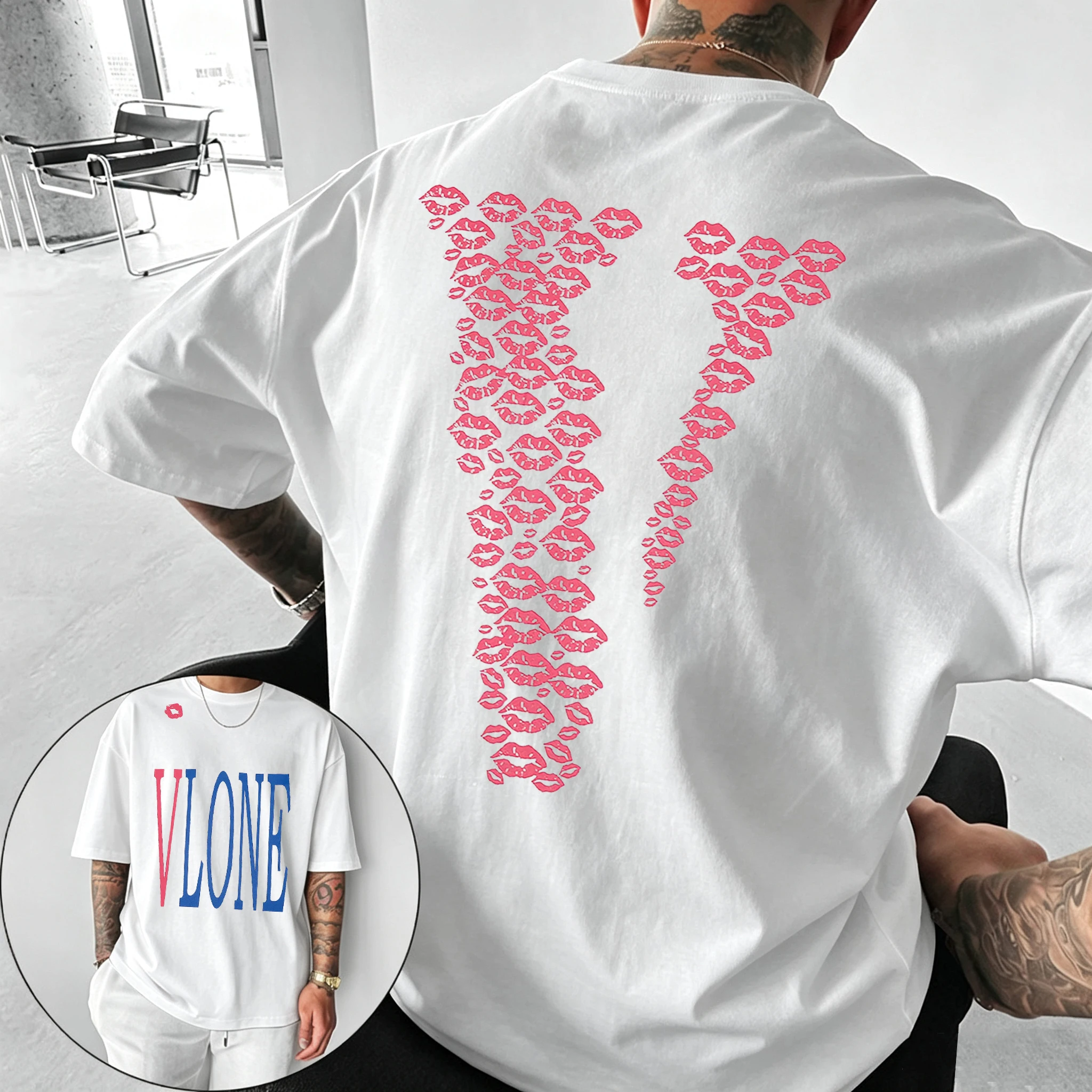 2026 Casual American Style Short Sleeve T-Shirt Unisex Loose Fit Round Neck Top Summer Breathable Cotton Print Tee for Couples