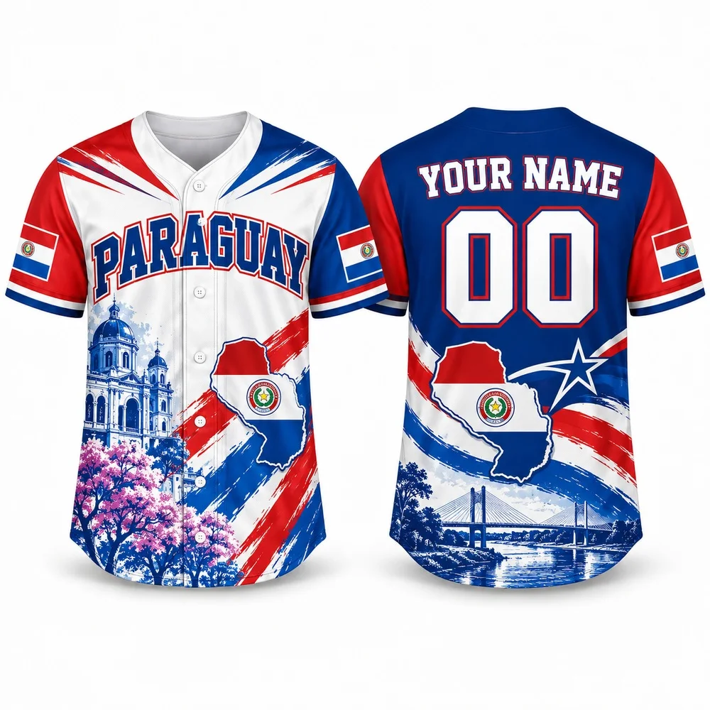 New Paraguay Inspired Jerseys Shirt with National Emblem Colors Custom Baseball Jersey Name Number Shirts for Guys and Women
