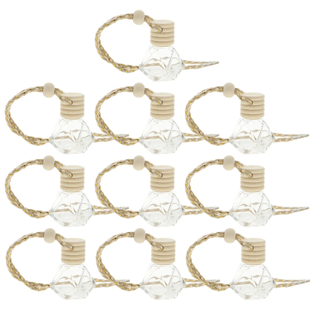 

10Pcs Car Aroma Bottles Perfume Bottle Pendant Hanging Decorative Reusable Compact Glass Wood Diffuser Air Freshener