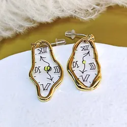 Boucles d'Oreilles Créatives en Forme d'Horloge Personnalisée, Faites à la Main, pour Femme, 1 Paire