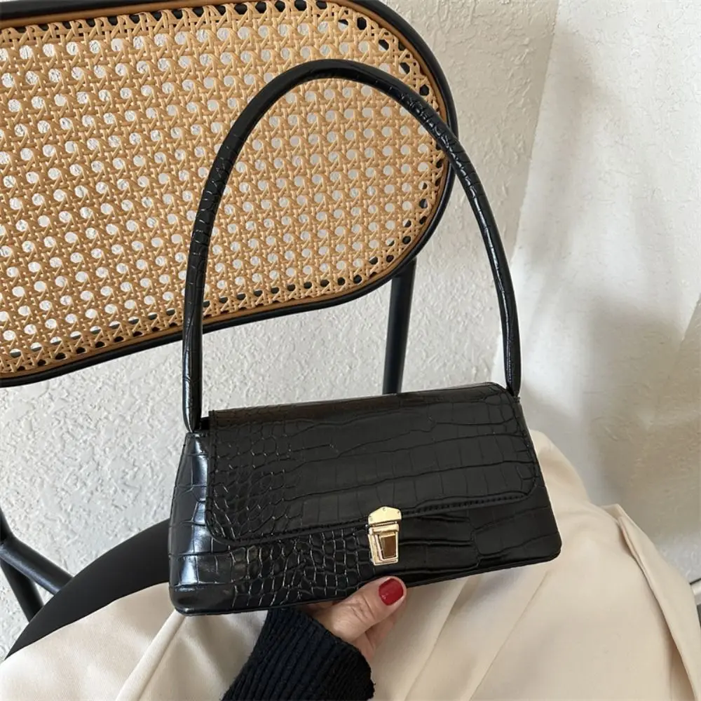 

Vintage Stone Pattern Underarm Bag Handbag Large Capacity PU Leather Shoulder Bag French Style Fashion Rectangle Armpit Bag