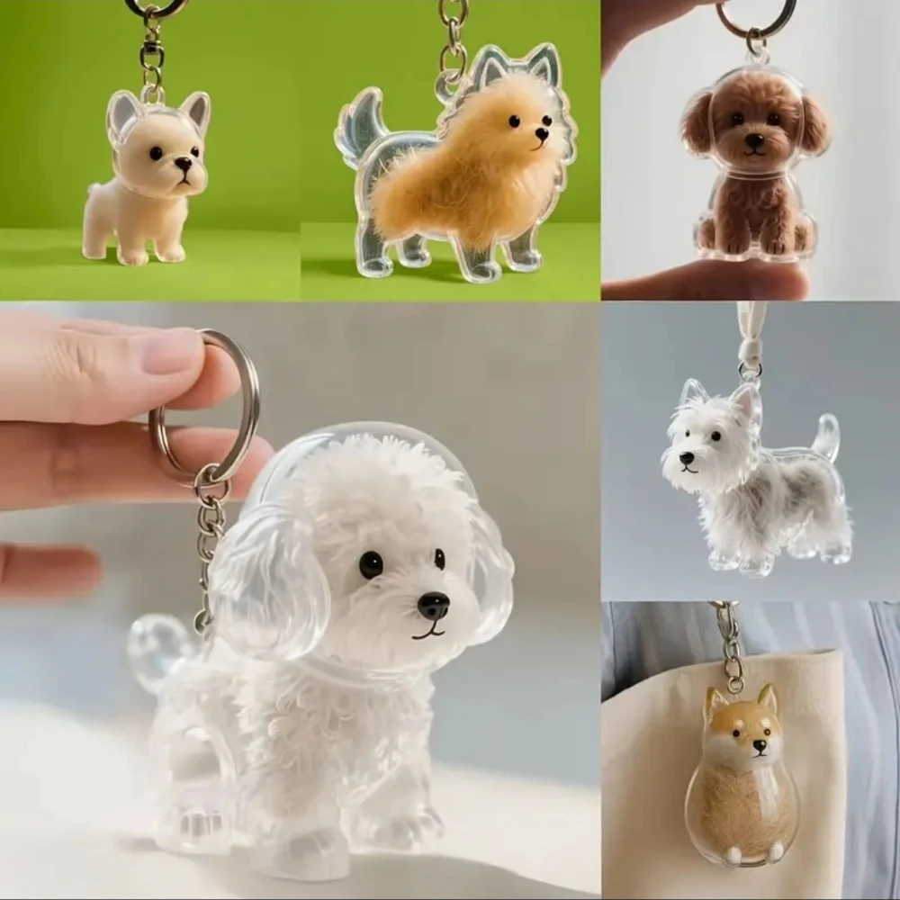 Cute Dogs Hair Storage Pendant Keychain Bag Backpack Couple Car Key Chain Jewelry Souvenir Collection Gift Decor Dog Accessories