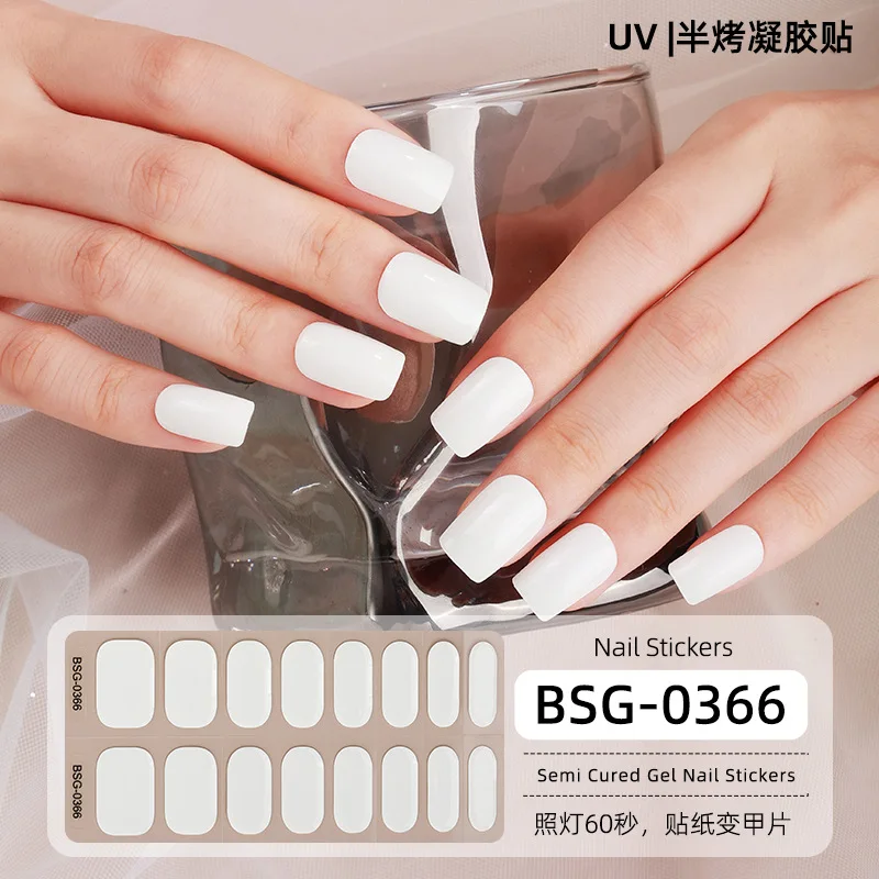 16 Strips Solid Color Onion Powder Semi Cured  Gel Nail Sticker Long Lasting Full Cover Nail Decals UV Lamp Need