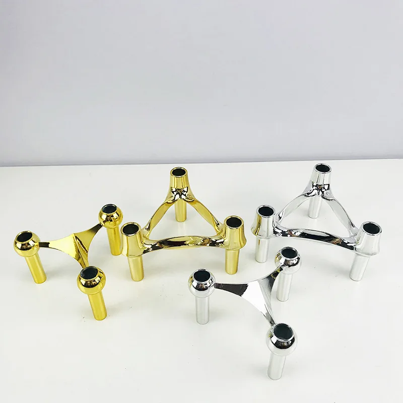 Modern simple European light luxury silver gold molecular candlestick ornament ornament