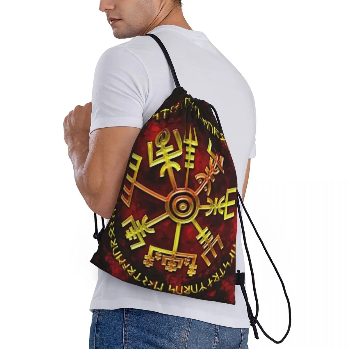 

Viking Odin Valknut Runes Backpacks Casual Drawstring Bags Shoes Bag Book Bags for Man Woman Students