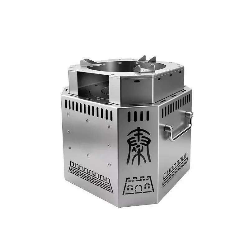 Stainless Steel Wood Stove, Smokeless Gasification Camping Fire Stove, Charcoal Burner for Outdoor Cooking