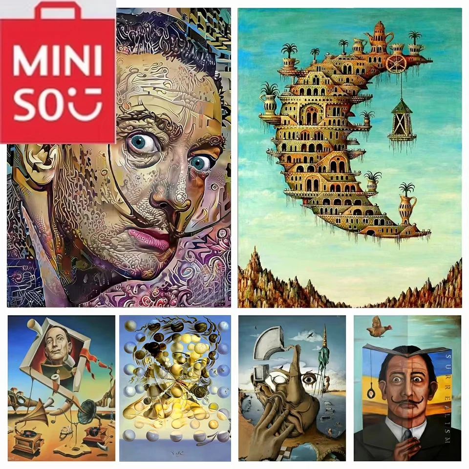 MINISO famoso surrealismo Salvador Dalí DIY 5D pintura de diamante abstracto cuadrado completo mosaico de diamantes redondos bordado decoración del hogar