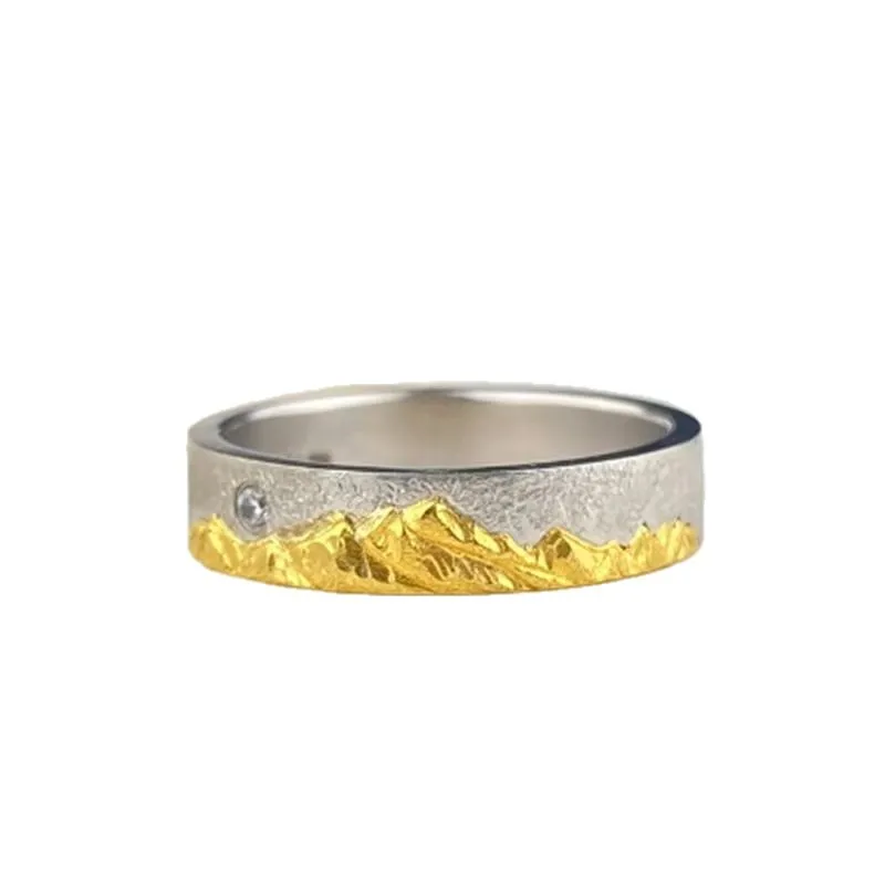 Anillo de montaña nevada Rizhao Jinshan Yulong, diseño creativo tallado, significado, buen anillo artístico