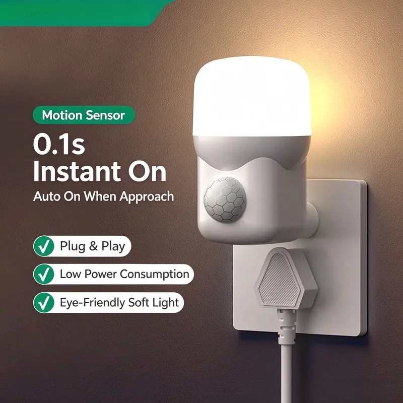 Plug-in LED Night Light Voice Motion Sensor with Remote Control Auto Activate Bedroom Bedside