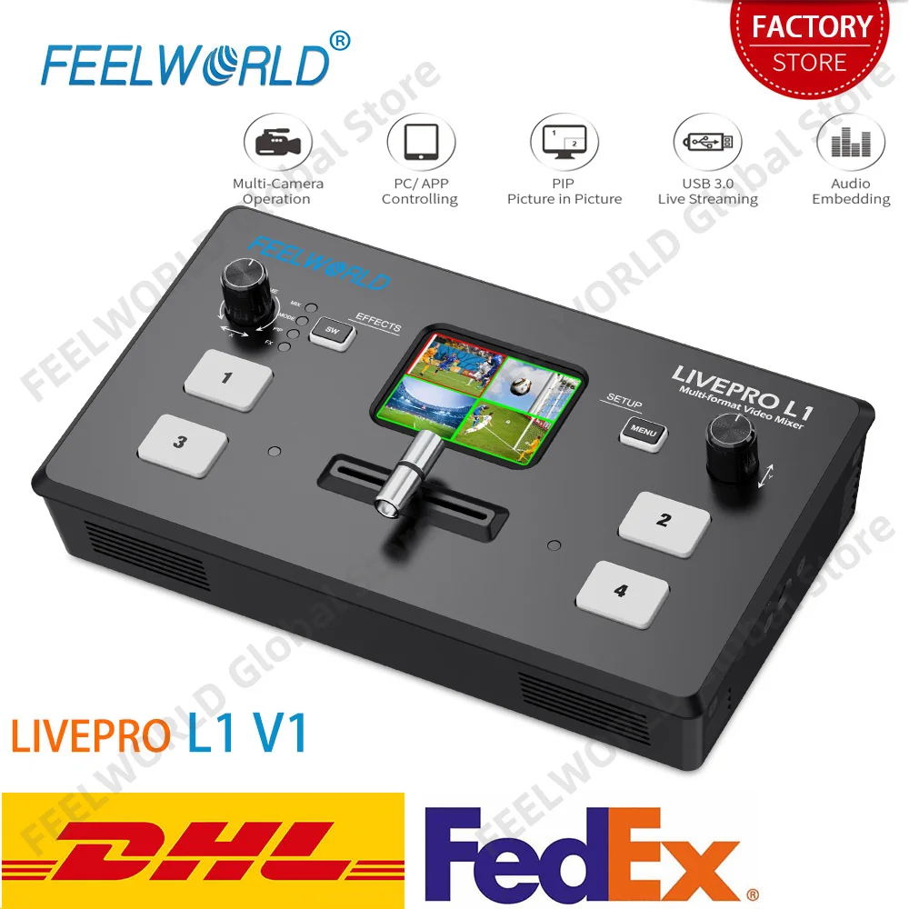 FEELWORLD LIVEPRO L1 V1 Live Streaming Video Switcher 4xHDMI Input Hdmi USB3.0 Studio Record Preview Camera Youtube