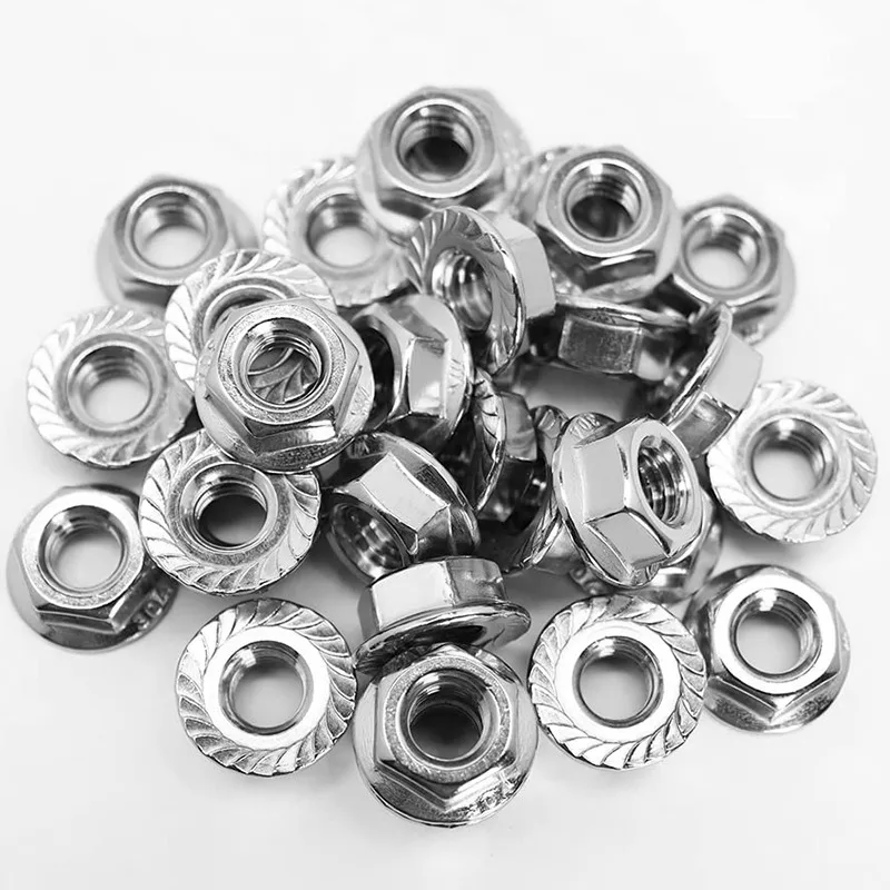 1-50 Stück M3 M4 M5 M6 M8 M10 M12 M16 M20 304 Edelstahl Sechskant-Flanschmuttern mit Sägezahnschloss DIN6923 – Detail 3