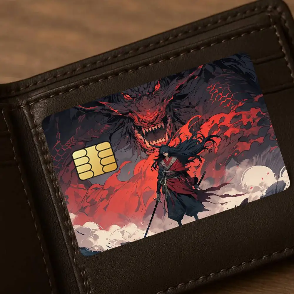 Anime Dragon Warrior Credit Card Public Transportation Cards Sticker Waterproof Card Face Decoration 4PCS