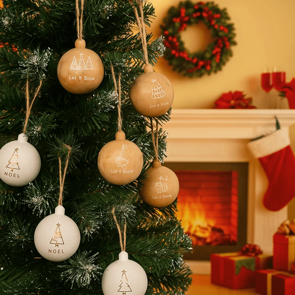 

3Pcs 6cm Wooden Christmas Balls Reusable Decorative Christmas Tree Pendants Shatterproof Xmas Tree Ornaments Christmas