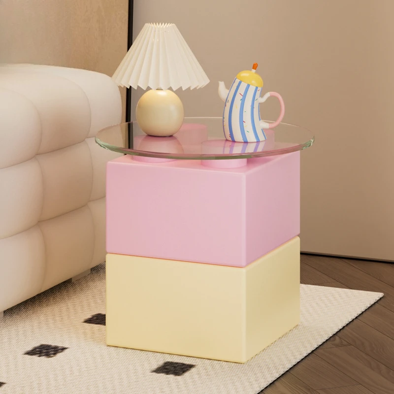 Cream wind creative building block coffee table floor ornament living room sofa next to a few home decoration dopamine