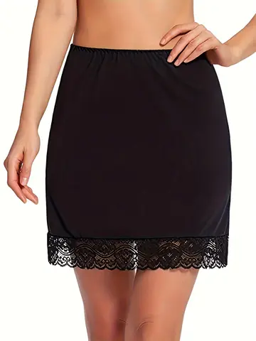 Ladies' lace mid skirt, inner lining skirt with anti glare splicing, single-sided split half body lining skirt