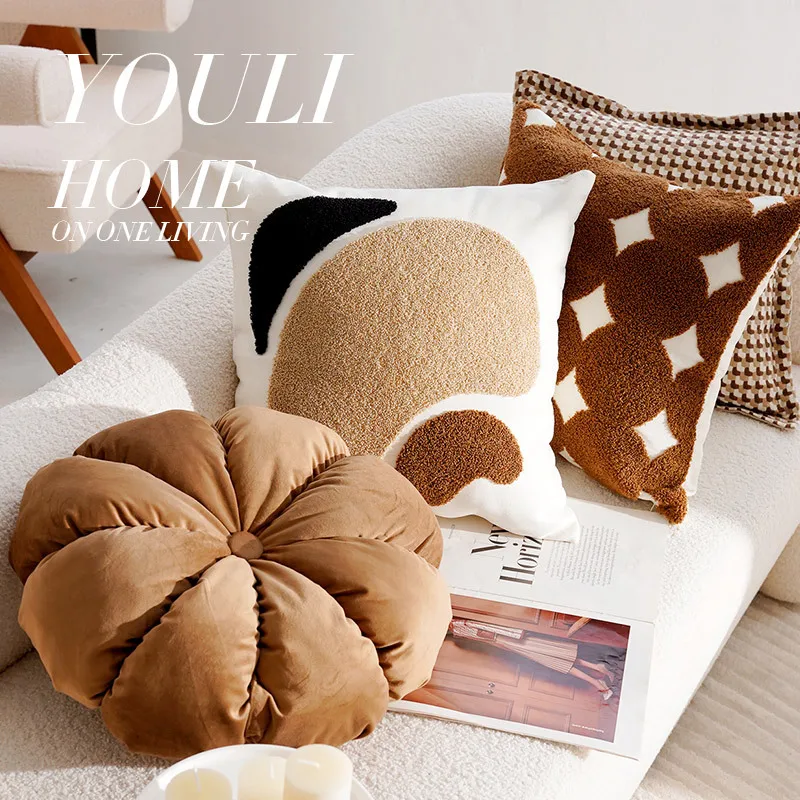 

45x45CM Brown Vintage Nordic Throw Pillow Cover Cream Light Luxury Backrest Boho Sofa Cushion for Home Decor Pillowcases
