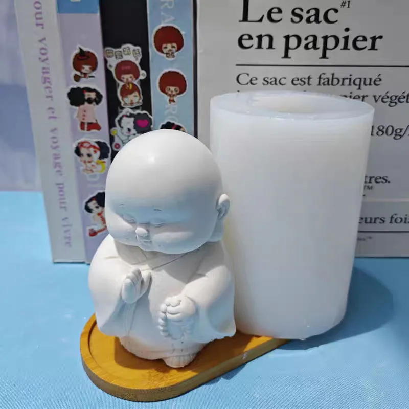 3D Silicone Mold Little Monk Shape DIY Cement Concrete Ornaments Buddha Statue Mold Home Decoration
