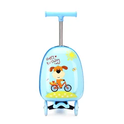 Kids Scooter Suitcase on Wheels Cute Portable Travel Suitcase Carry Luggage Skateboard Cartoon Lazy Trolley Case