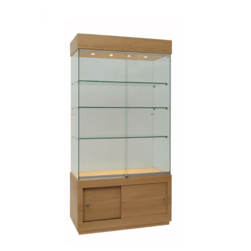 custom.New Design wooden and glass showcase LED display vitrine