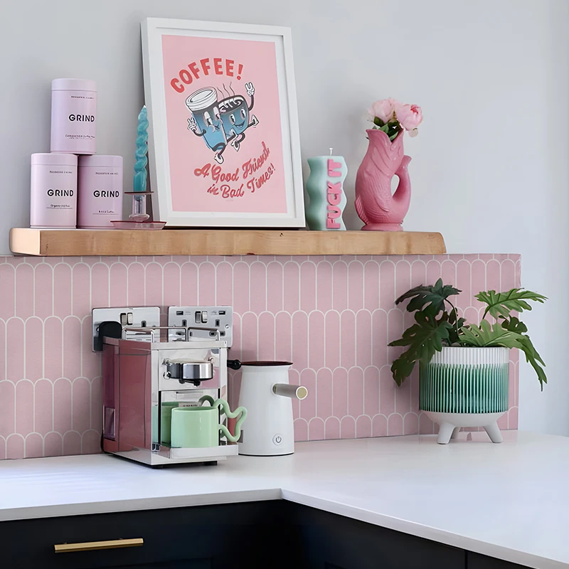 10Pcs Pink Matte Wall Tile Sticker Peel and Stick, Waterproof and Self-Adhesive, Vinyl Backsplsh Tile Decals for Bathroom