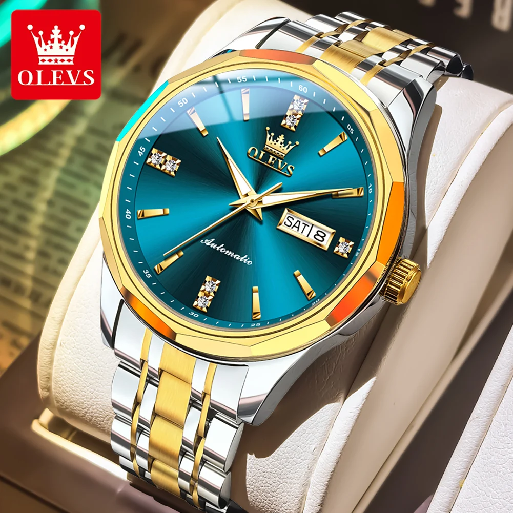 OLEVS Men Automatic Mechanical Watches Sapphire Mirror Date Watch Waterproof Stainless Steel Watch for Men Miyota Movement