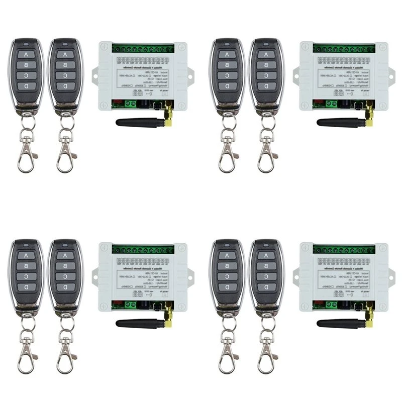 A42T-DC 12V 24V 36V 10A 433Mhz 4 Channel Wireless Relay RF Remote Control Switch Receiver+4CH Transmitter,4 Receiver 8 Remote