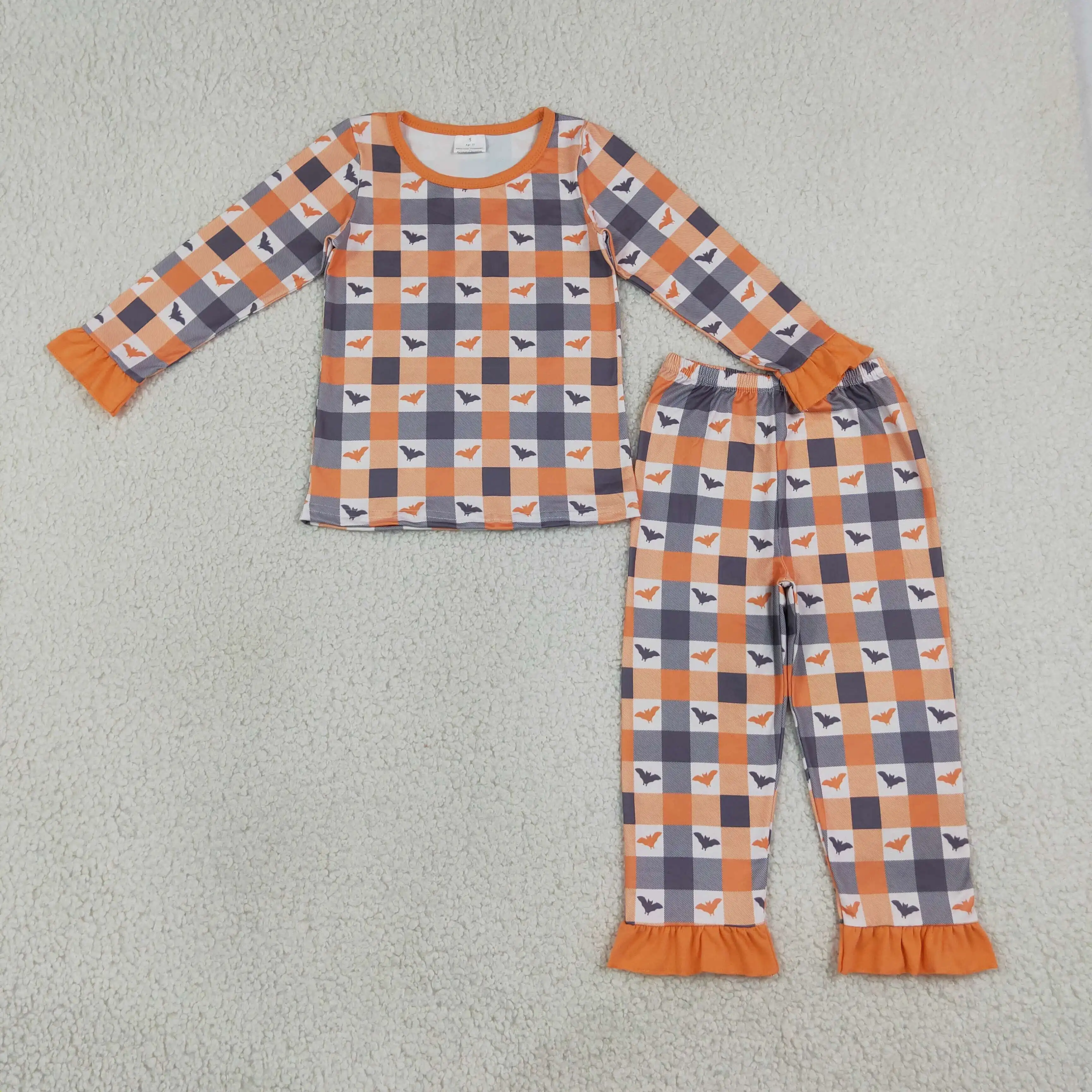 Wholesale Toddler Children Halloween Bats Plaid Set Girl Shirt Kids Infant Pants Girls Long Sleeves Pajamas Outfit
