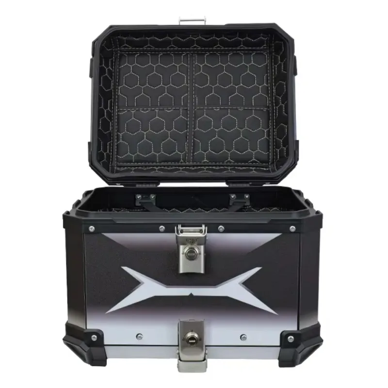 

STLF High Quality 45L Large Capacity Black Motorcycle Top Box Aluminum Alloy Bracket Fashion Sticker Storage for Motorcycles