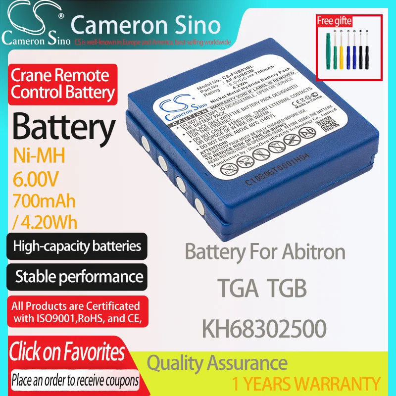 CameronSino Battery for Abitron TGA TGB Fits Abitron KH68302500 Crane Remote Control Battery 700mAh/4.20Wh 6.00V Ni-MH Blue