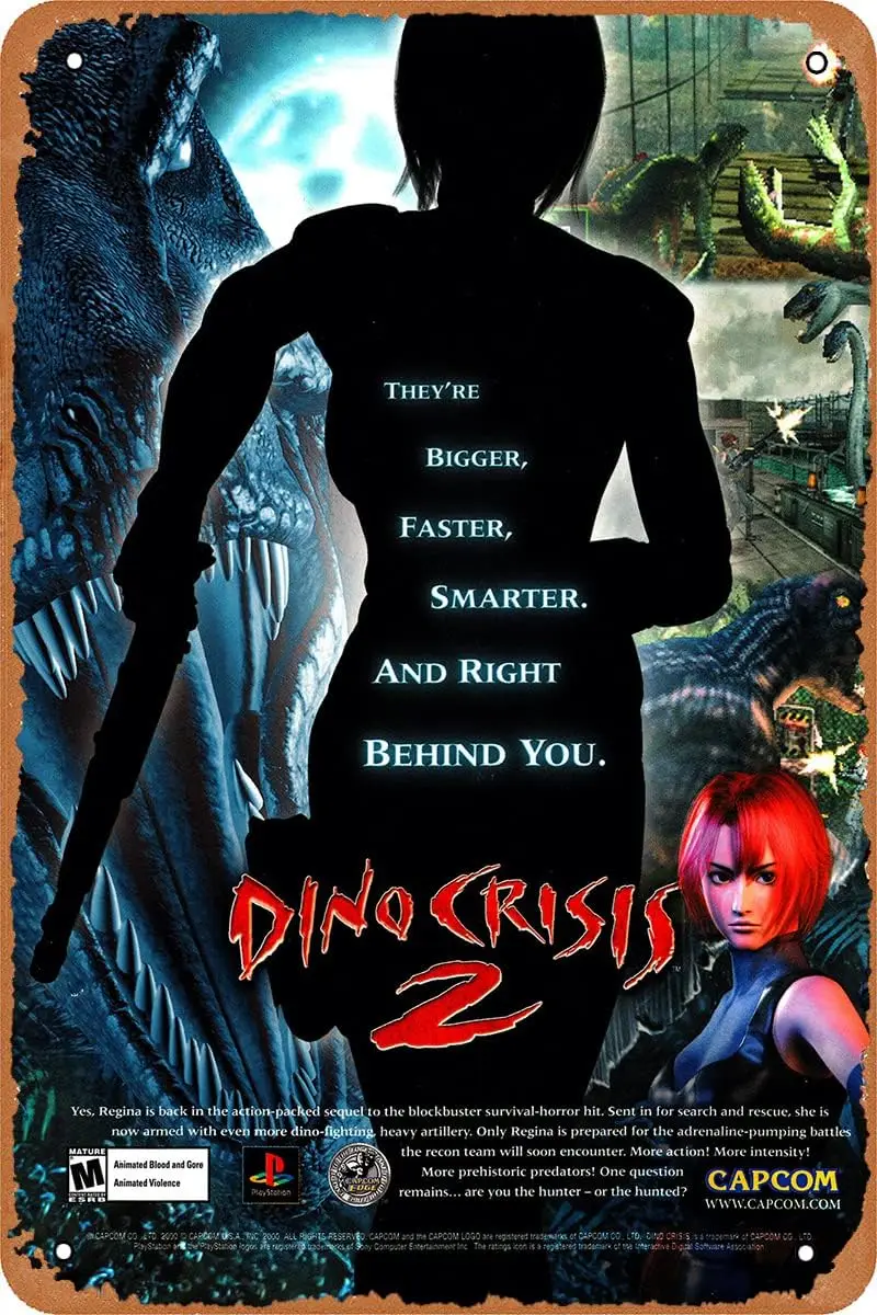 Dino Crisis 2 Game Poster Video Game Tin Sign Vintage Style Metal Sign 8x12 inches
