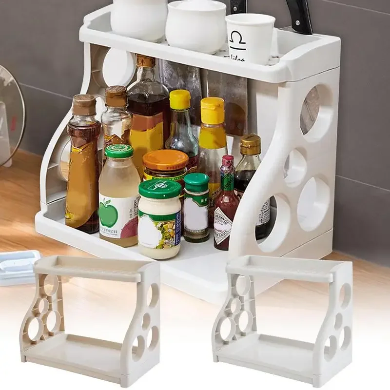 

2-слойная кухонная полка для хранения, пластиковая столешница, банка для приправ, стеллаж для хранения специй, полки для микроволновой печи, аксессуары для дома