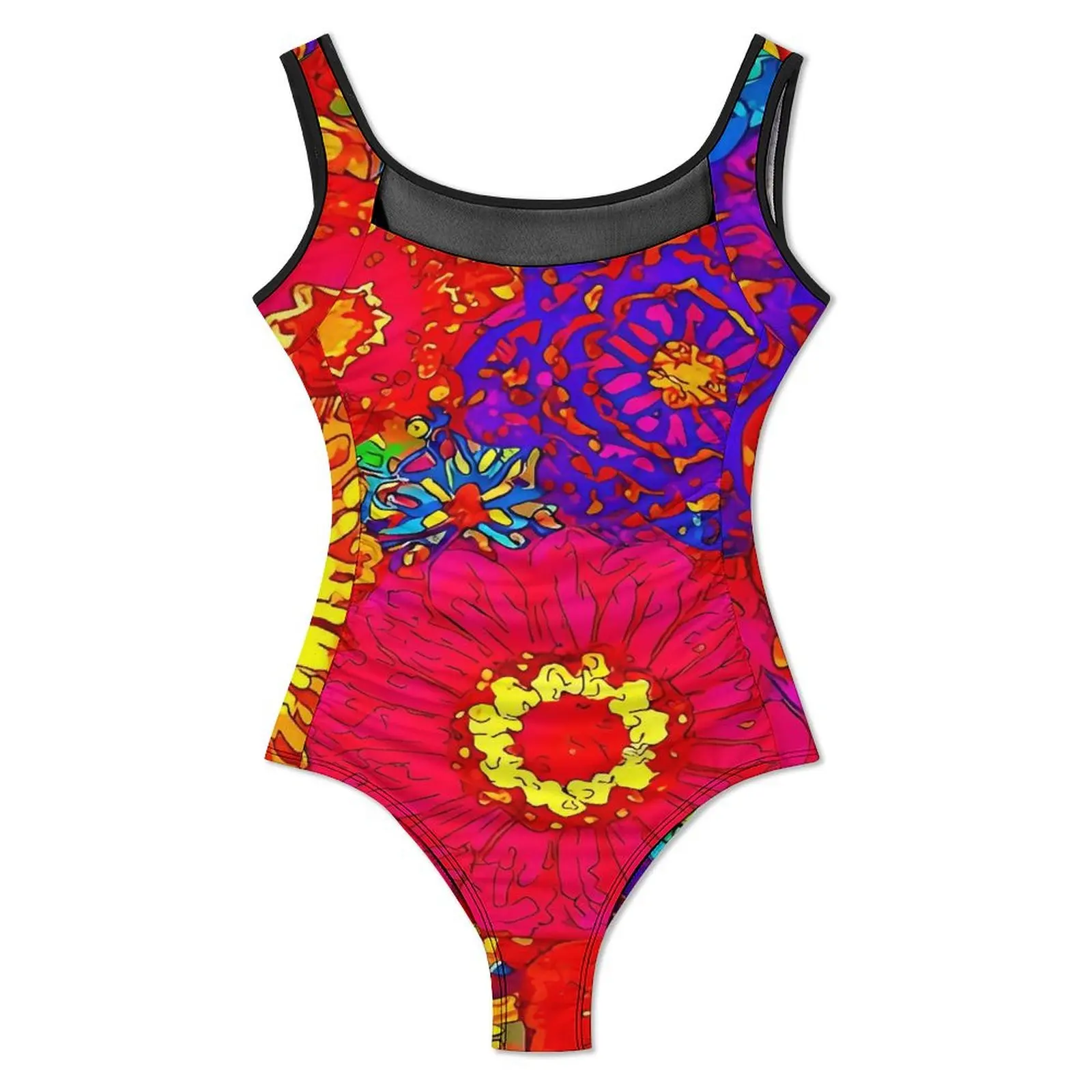 Flor power maiô sexy abstrato floral feminino banho de uma peça simples bodysuit praia push up malha monokini