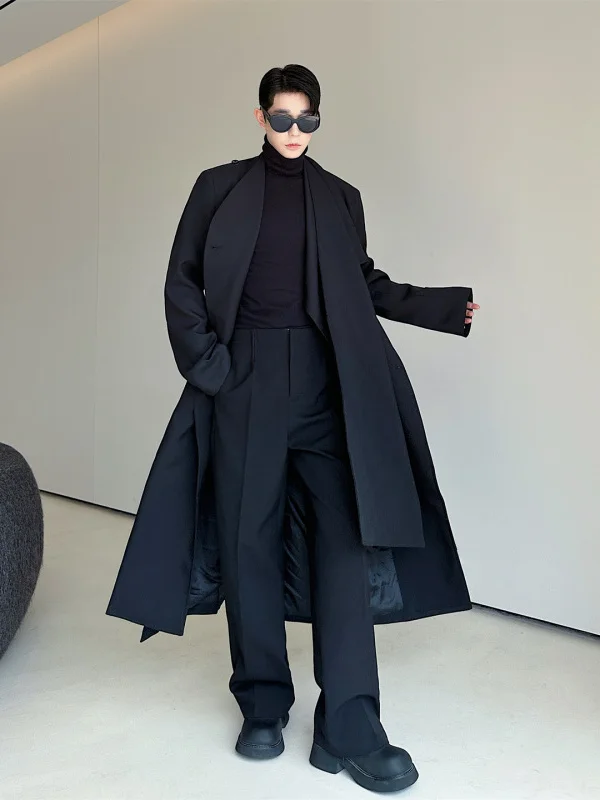 

Trendy Long Coat Design Casual Sle Autumn Winter New Arrival Faionable Scarf Detail Youthful ular Loose Fit Double Bre...