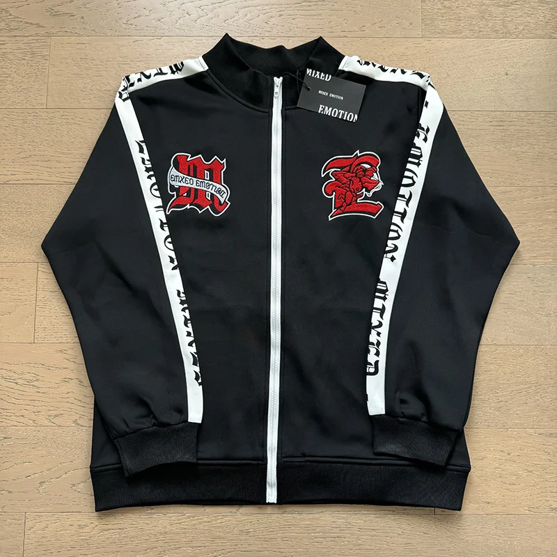 

Лоскутные куртки на молнии со смешанной эмоцией и вышивкой ангела, мужские и женские повседневные уличные куртки, спортивная одежда высокого качества