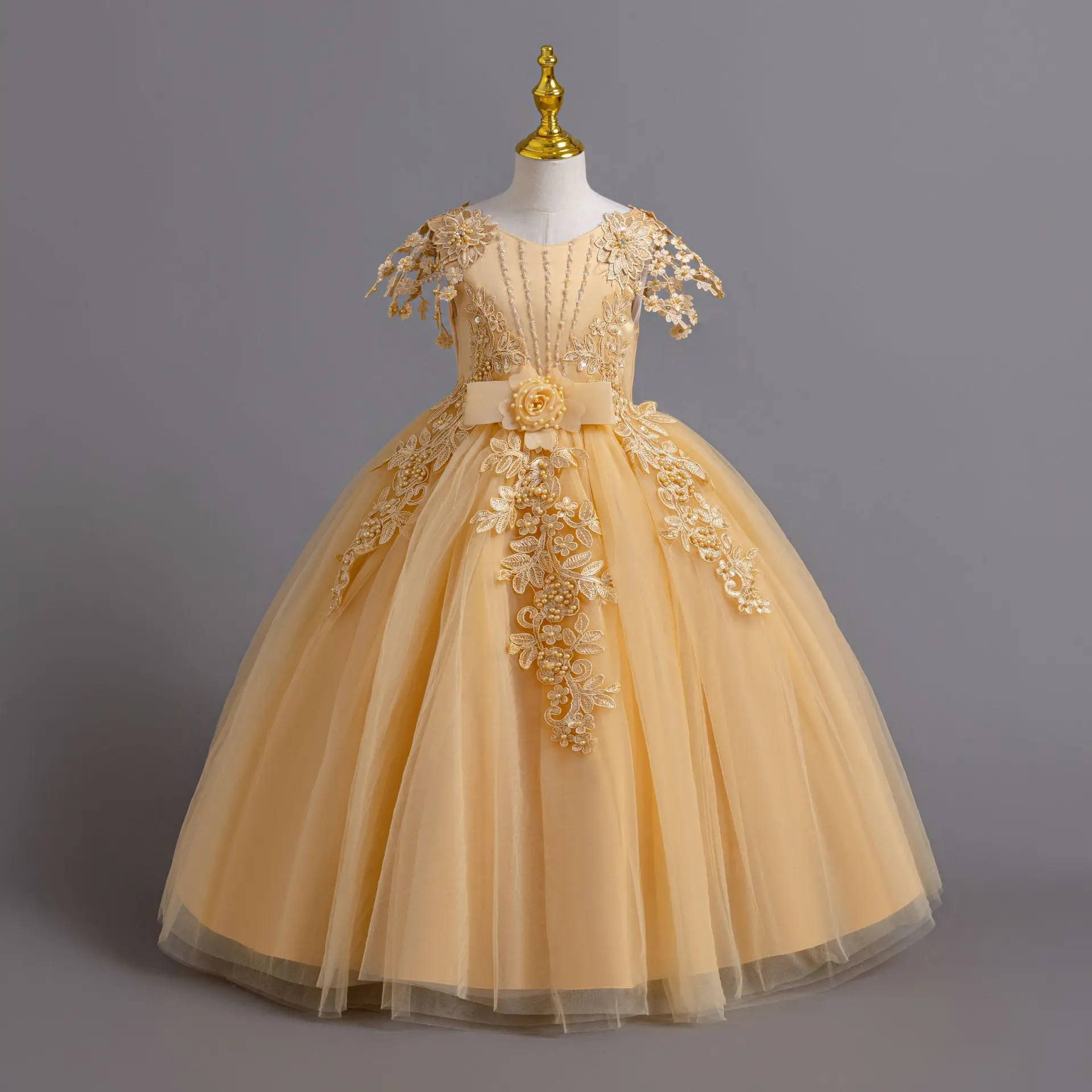 Hochwertiges, elegantes Partykleid für Mädchen, ärmellos, mit Perlen besetzt, Blumenmädchenkleid, formelles Ballkleid für Kinder, für Hochzeit, Geburtstag, Schönheitswettbewerb – Detail 6