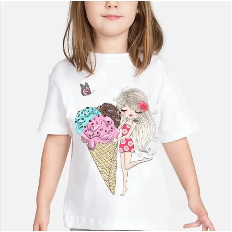 Camiseta rosa con estampado romántico de bailarina de Ballet para niñas, ropa Kawaii para niños, camisetas de regalo de cumpleaños para niñas Harajuku Shir