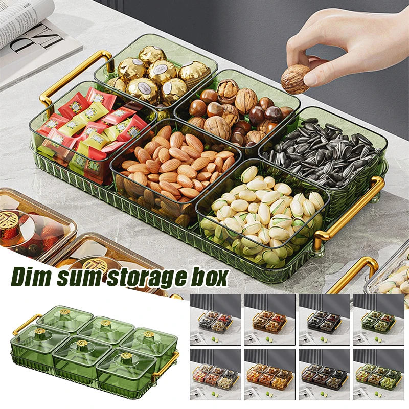 

2/4/6 Grid Acrylic Snack Platter With Lid Fruit Plate Partition Platter Living Room New Year Dried Fruit Tray Candy Storage Box